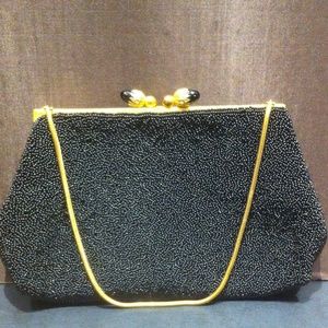 VINTAGE BLACK BEADED PURSE